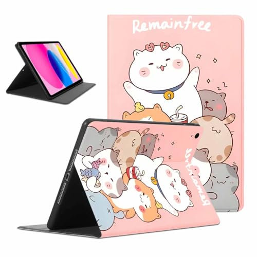 Kueqeay Custodia per Apple iPad (2022) 10.9, Aesthetic Cat Motivo Disegno Flip Cover in pelle PU con Supporto Funzione Soft TPU Antiurto Tablet Case in Silicone, Rosa