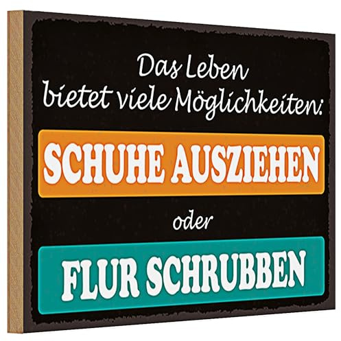 Dekoratives Holzschild 'Schuhe Ausziehen oder Flur Schrubben' | Lustiges Schild für Eingangsbereich und Flur | Geeignetes Geschenk | 20 cm x 30 cm