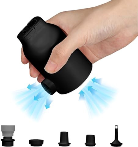 Qivine Pompa Elettrica per Materasso Gonfiabile, 4500 Pa 350L/min Pompa per Gonfiare Materassini con 5 Ugelli, Luce LED, Protezione da Surriscaldamento, per Materassi Gonfiabili, Cerchio di Nuoto