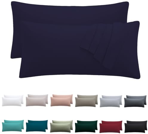 Nesture Kissenbezug 40 x 80 2er Set - kopfkissenbezug 40x80 cm Dunkelblau, 100% Mikrofaser kissenbezüge mit Reißverschluss, Weich und Bügelfrei