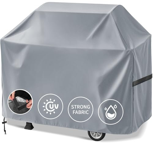 Teynewer BBQ Cover, Heavy Duty Barbecue Cover Waterproof Gas Grill Cover, Windproof, Rip-Proof & UV Resistant Outdoor Barbecue Cover for Weber, Brinkmann, Char-Broil, Outback (147x61x122cm, Grey)