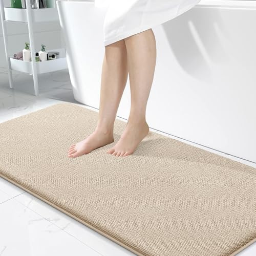Homaxy Memoryschaum Badematte rutschfest Badezimmerteppich-60x120 cm, Beige | komfortabel&dick, hervorragende wasseraufnahme, rutschfeste PVC-rückseite, maschinenwaschbar, pflegeleicht, breite anwendung