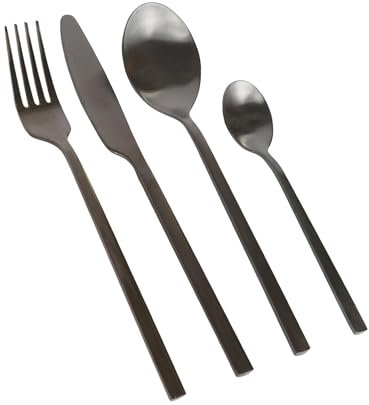 Argon Tableware 48 Piece Black Stainless Steel Cutlery Set – Modern Dining Set for 12 People with Knives, Forks, Spoons & Teaspoons – Dishwasher Safe Luxury Tableware