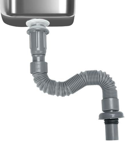 Flexible Waste Pipe, 40mm Sink Waste Pipe with Waste Trap Sink Waste Kit Expandable Drain Pipes for Wash Basin Kitchen Bathroom Sink (Grey)