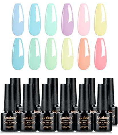 Luxbon 12-teiliges Gel-Nagellack-Set - Sommer Vibrant Colour Set Langlebige Gelpolitur, UV-led Soak Off Nail Art Designs Maniküre Kit 008