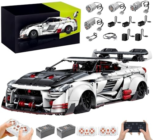 Technik Auto für Nisan GT-R, Mit Motoren Set, Modellauto-Bausatz im Maßstab 1:8, Klemmbausteine Rennauto Modellbausatz aus 3939+ Teile, Sportwagen Sammlerstück für Autofans (Mit Originalkarton)