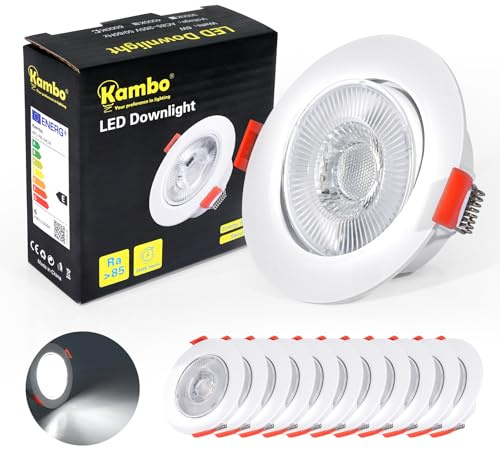Kambo LED Einbaustrahler 230V, 6W Spot Led Deckenleuchte Weiß 40° Schwenkbar Rund 610LM Kaltweiß 6000K 12er
