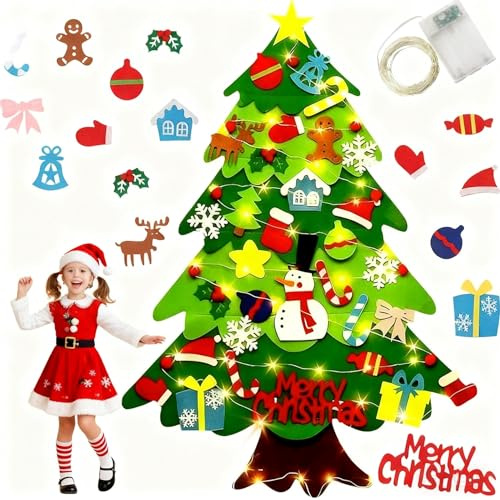 basohallrd DIY Filz Weihnachtsbaum mit 33 Ornamenten Wanddekorationen Kinder Basteln