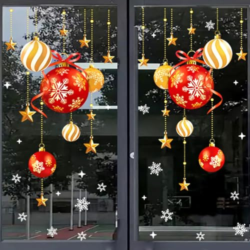2 Blätter Weihnachtskugeln Fensterbilder Weihnachten Groß Weihnachts Fensterbilder PVC Statische Fenstersticker Weihnachten Fensterdeko Winter Weihnachtsfensterbilder Weihnachts Deko Fensteraufkleber