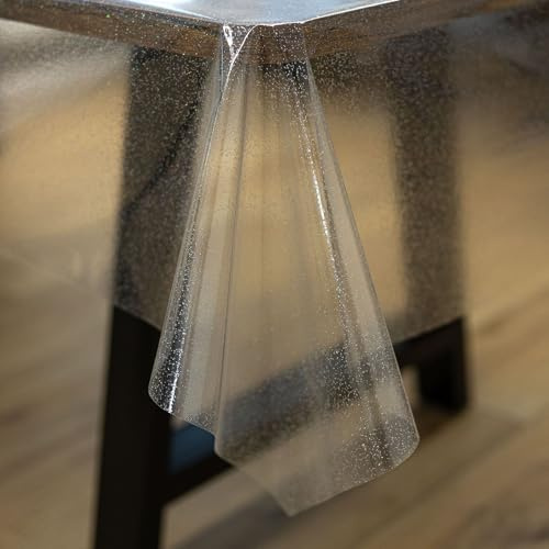 Transparente Wachstuchtischdecke Tischdecke abwaschbar Wachstischdecke pflegeleicht wasserabweisend Lotuseffekt Gartentischdecke mit Glitzer 280 x 140 cm Schnittkante