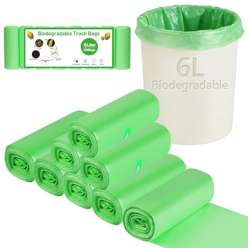200 Counts Biodegradable Bin Bags Liner, 10L Food Waste Bags Trash Bag Small 45 x 50cm(Green)