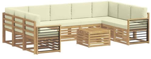 vidaXL Sofagarnituren mit Kissen 10 pcs Weiß und Creme Polyester, Gartenmöbel, modernes Outdoor-Sofa, gemütliche Sitzgruppe für Terrasse und Lounge, langlebig und bequem