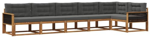 vidaXL Outdoor-Sofagarnitur mit Kissen 6 pcs Natur und Anthrazit, Akazien-Lounge-Set, moderner Outdoor-Sofa, langlebiges modulares Sofa, wetterfester Garten-Sitz