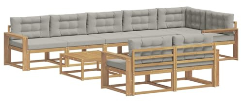 vidaXL Outdoor-Sofagarnitur 9 pcs Weiß und Hellgrau 79 x 79 x 37 cm, Patio-Sitzgruppe, modernes Outdoor-Sofa, langlebige Gartenmöbel, wetterfestes Lounge-Set für die Terrasse