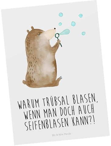 Mr. & Mrs. Panda Postkarte Bär Seifenblasen - Geschenk, Teddy, Einladung Geburtstag, Teddybär, Ansichtskarten, Einladungskarte, Seifenblasen Bär