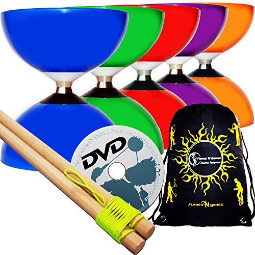 Carousel Diabolo Freiläufer mit kugellager Dreifache Lagerung Set mit Diablo Holzhandstäbe und Diaboloschnur + Diabolos Reisetasche! (Orange Diabolo + Holzhandstäbe + DVD)