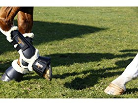 Kentucky Horsewear - Leder-Springglocken für Pferde - Kunstleder mit Schwarzem Wollrand - Größe XL