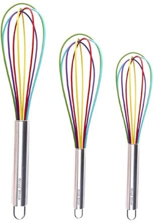Silicone Whisk Set of 3 - Silicone Whisks for Cooking Non-Scratch – Silicone Whisk Set - Hand Whisk - Wisk - Metal Whisk - Small Whisk - Mini Whisk - Stainless Steel Whisk - Cookware - Wisking tool