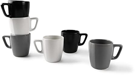 Excelsa Eclipse Set 6 Tazze Mug, Ceramica, Bianco, Nero, Grigio, 230 ml, 6 unità