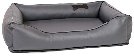 CopcoPet Hundebett Paco Kunstleder Grau 110 x 90 cm – Formstabiles Hundesofa mit weichem Schaumstoff – Abziehbarer, waschbarer Bezug – Pflegeleichtes Hundekissen für große Hunde