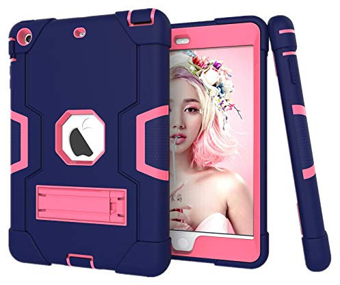 HyFone Custodia Protettiva per iPad Mini 1 2 3 - Robusto Antiurto Resistente Protezione Completa del Corpo Case Cover per iPad A1432 A1454 A1455 A1489 A1490 A1491 A1599 A1600 - [Blu Navy/Rosso]