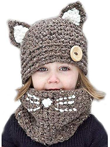 Angel ZYJ Junge Mädchen Schalmütze Baumwolle Winter Strickmütze Kindermütze Kombi-Set Süß Tier Zwei Stile Fuch/Katze Mütze Warm