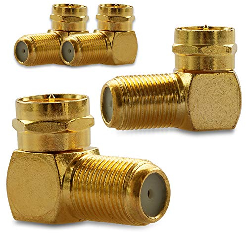 4x F-Winkelstecker High End Antennenstecker Winkeladapter Antenne Kabel Sat F-Adapter Anlagen vergoldet F-Stecker F-Buchse F-Kupplung F Verbindung Verbinder Übergang HD TV Winkel Adapter vergoldet