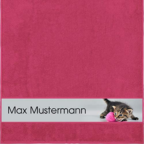 Manutextur Duschtuch mit Namen - personalisiert - Motiv Tiere - Katze - viele Farben & Motive - Dusch-Handtuch - Fuchsia - Größe 70x140 cm - persönliches Geschenk mit Wunsch-Motiv und Wunsch-Name