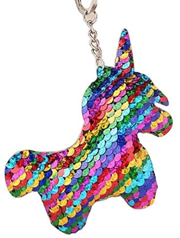 CrownOfRibbons Porte-clés licorne, paillettes scintillantes, porte-clés pour sac de livres, cadeaux de fête d'anniversaire d'enfants, porte-clés de voiture, clés de maison, Arc-en-ciel, M