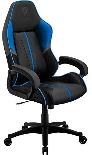 ThunderX3 BC1 BOSS Spielstuhl, Gaming Stühle Chair PC, Ergonomisch, Schreibtischstuhl, Buerostuhl mit Verstellbarer Rueckenlehne, Kohlefaser Look (Grau/Blau)
