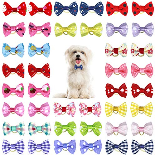 Netspower Hunde Haarschmuck Schleife Kopfschmuck, 50Pcs Haarnadel Haustiere Hundehaare Bögen Zubehör Pet Schmetterling Haarspange mit Gummibändern