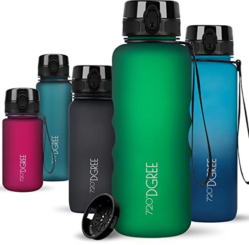 720°DGREE Trinkflasche ”uberBottle” – BPA-Frei, 6 Größen, über 40 Farben | Leichte Premium Tritan Sportflasche mit Sieb - Wasserflasche für Sport, Kinder, Schule, Fahrrad, Büro, Uni, Outdoor, Alltag