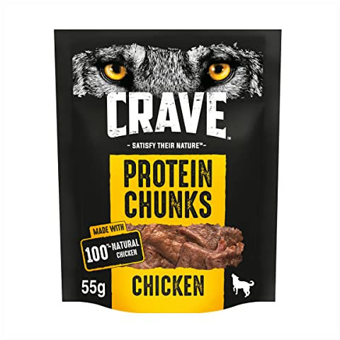 Crave Protein Chunks 6 x 55 g Snacks, Dog Treats Chicken with high Protein, Grain-free