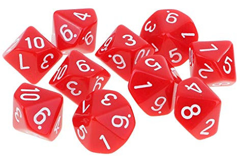 Yourandoll 10 STÜCKE Polyedrische Würfel D10 Würfel Dice Spielwürfel for DND RPG Tischspiele (Rot)
