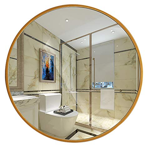 Spiegel Curve Round, runder Wandspiegel, Bad Spiegel, Schminkspiegel Make-up Wandspiegel HD Explosionsgeschützter Spiegel, Badspiegel mit Goldmetallrahmen, kreisförmiger Wandspiegel für Wohnzimmer,