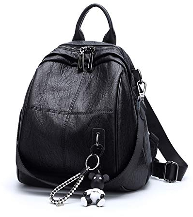 BUKESIYI Damen Tasche Rucksack Handtasche Frauen backpack Klein Anti Diebstahl Schulrucksack Laptop Weekender PU Leder DE78302 Schwarz