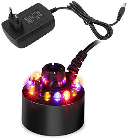 GNNMOY Mist Maker, 12 LED Mister Foggers Fuente de Interior, Humidificador de Aire atomizador de la Máquina de Niebla de Pequeño Estanque para el Estanque de la Fuente de Agua, Halloween, Decoración