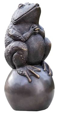 IDYL Bronze-Skulptur Frosch auf Einer Kugel | 34x15x16 cm | Tierfigur aus Bronze handgefertigt | Gartenskulptur oder Teich-Dekoration | Hochwertige Kunsthandwerk | Wetterfest