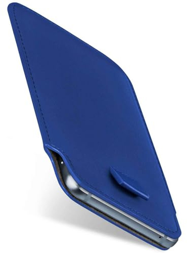 moex Slide Case für iPhone 12/12 Pro Handytasche zum Einstecken Ultra dünn, Einsteckhülle Holster Hülle PU Leder, Sleeve Etui Handyhülle mit 360 Grad Komplettschutz, Blau