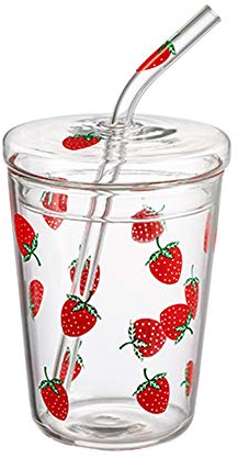 JHNIF Vaso de cristal transparente con tapa y pajita, de 10 onzas.