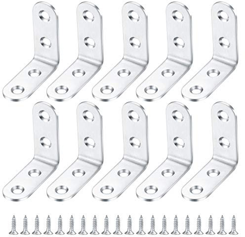 10 Pcs Stainless Steel L Shape Corner Brace Bracket, Joint Right Angle Bracket, 90 Degree Corner Connectors for Shelves, Furniture, Wood, with Screws