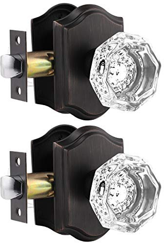 Gobrico Maniglie passge in cristallo trasparente per corridoio armadio, maniglie per porte interne senza chiave, bronzo lucidato a olio, confezione da 2 serrature resistenti