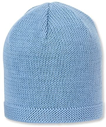 Sterntaler OCS Strickmütze - Klassische Babymütze aus Baumwollgarn (Bio) - Unisex Übergangsmütze ab Geburt - Basic Kopfbedeckung - Beanie Mütze einfarbig - Größe 43, Farbe Mittelblau