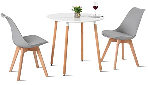 H.J WeDoo Esstisch mit 2 Stühle Essgrupp Holztisch und Grau Skandinavisches Stuhl Esstisch Set für Esszimmer Küche 80cm