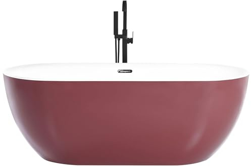 Stilvolle Acryl Badewanne oval freistehend rot mit Überlauf 170 x 80 cm Carrera