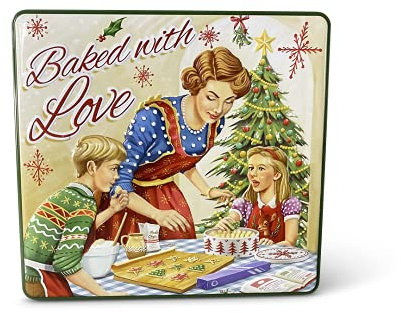 stylebox Rechteckige Blechdose mit Aufschrift Baked with Love im Retro-Look grün Keksdose Deko Box Dose, ca. 23 x 21.5 x 4 cm Volumen: 1,9 L