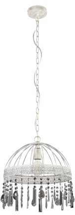 EGLO Pendelleuchte Steeleville, 1 flammige Hängelampe vintage, elegant, Hängeleuchte aus Metall in Weiß, Braun-Patina und Glas-Kristall in Schwarz-Transparent, Esstischlampe mit E27 Fassung