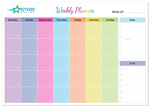 Monthly Planner Pad Personal Organiser with 52 Tear Off Colour Coded Days with Notes areaPages Notes Section, Undated Calendar Personal Desktop Organiser, for Work, School, Meal, and Fitness Planning