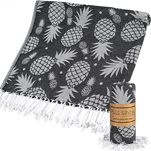 Miss Savon Strandtuch - Original türkisches Saunatuch Baumwolle | 100x180 cm | groß Badetuch schwarz XXL für SPA Strand Sauna Fitnesss Sport Badezimmer (Schwarz)