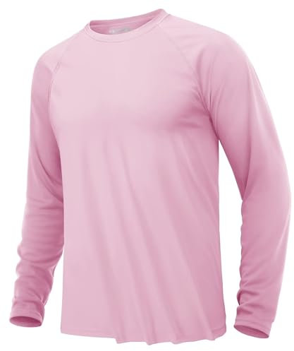 KEFITEVD Long Sleeve Swimming T Shirts for Men Lightweight Quick Dry Hiking Tops for Running,Light Pink,3XL